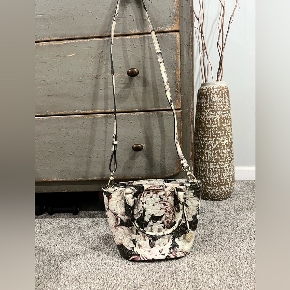 Brahmin Floral Crossbody Bag in Cream and Black